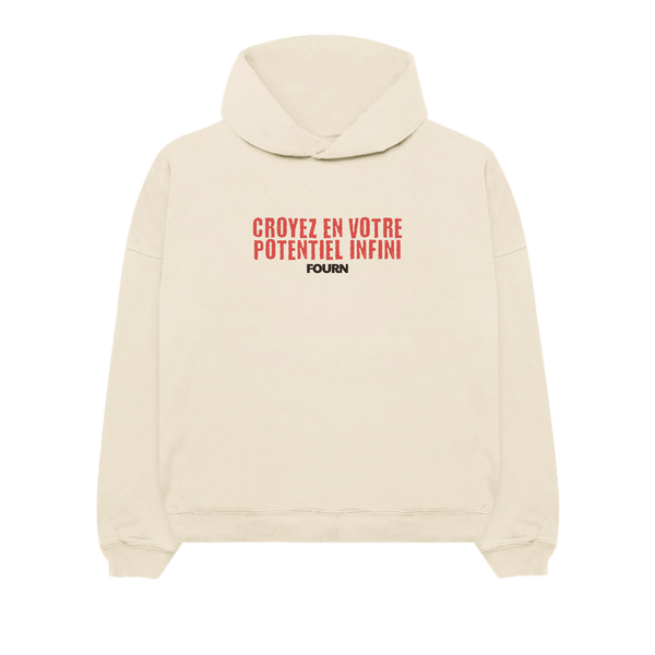 Believe In Your Boundless Potential Plush Hoodie - Creme