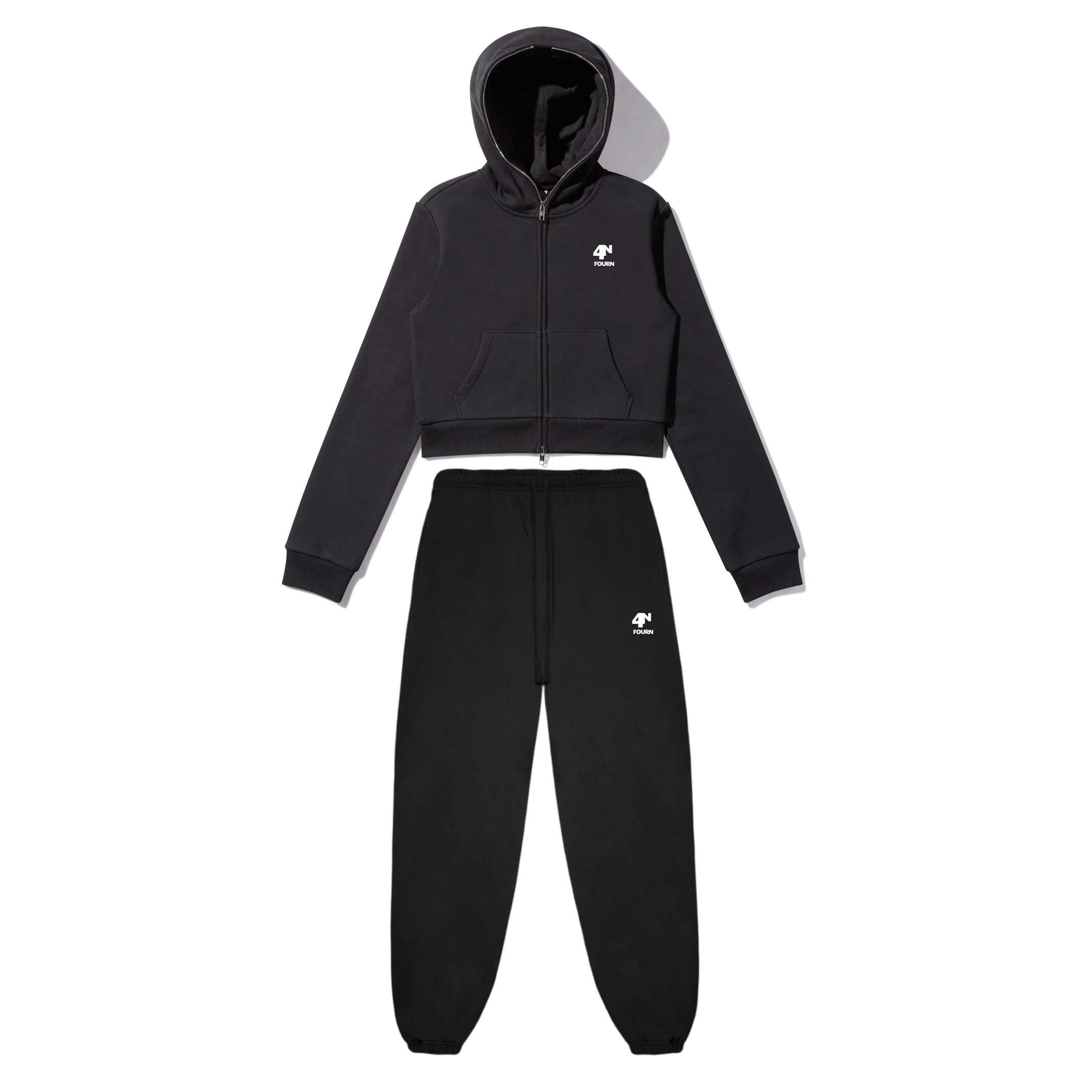 Ladies Crop Top Full Zip Set  - (White) - Fall Collection