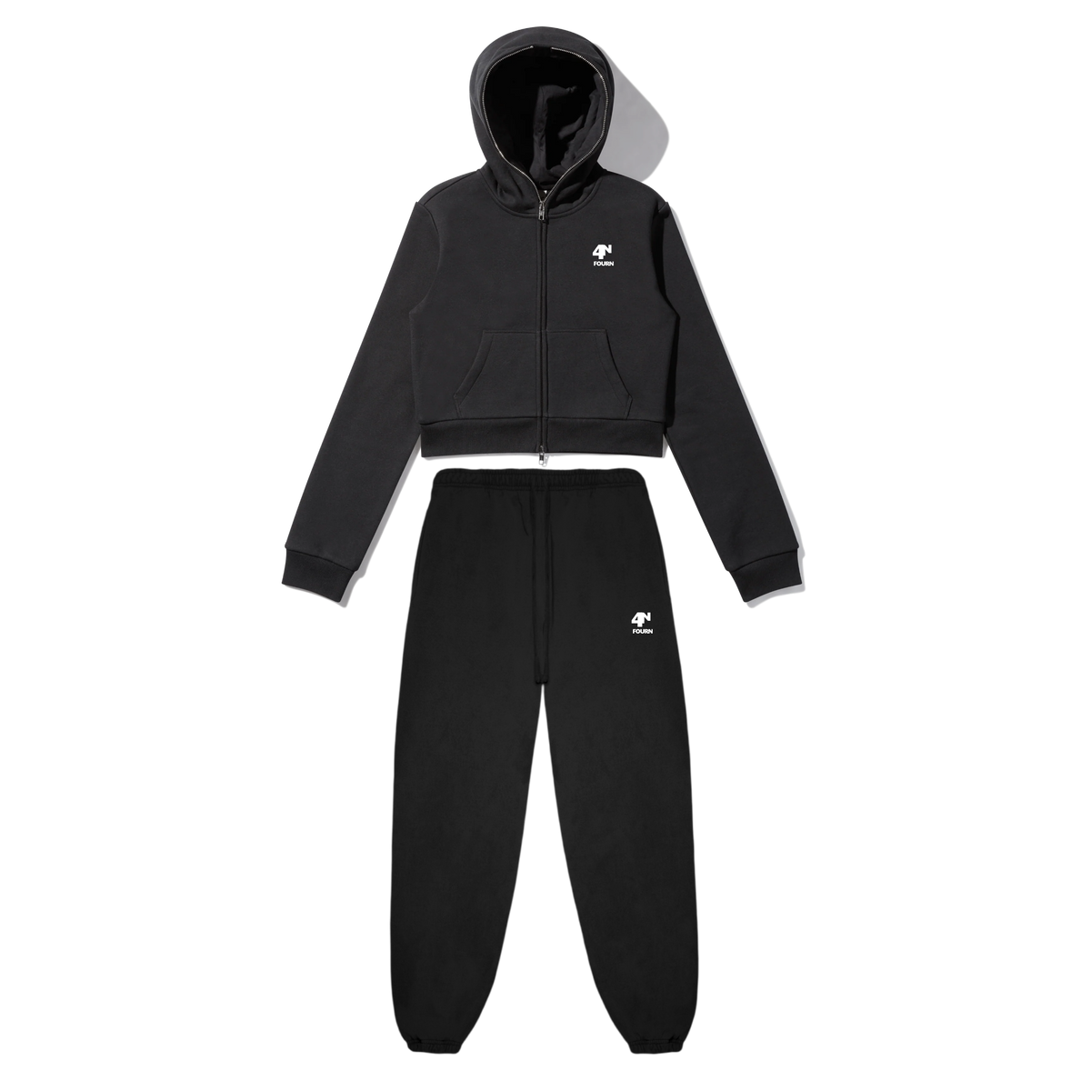 Ladies Crop Top Full Zip Set  - (White) - Fall Collection