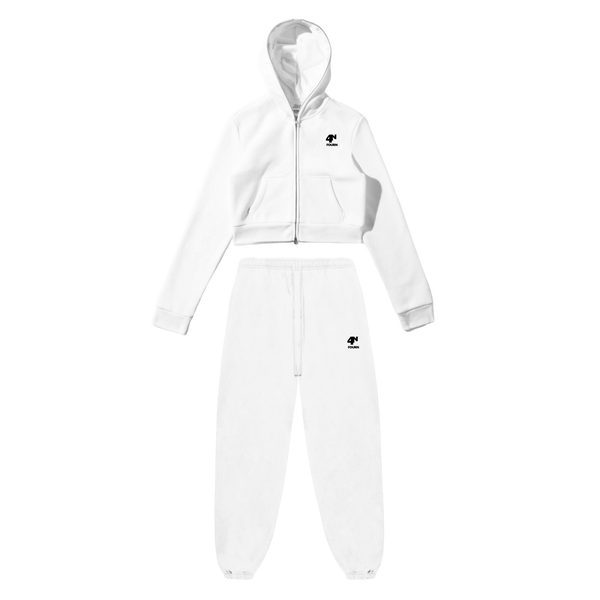 Ladies Crop Top Full Zip Set  - (White) - Fall Collection