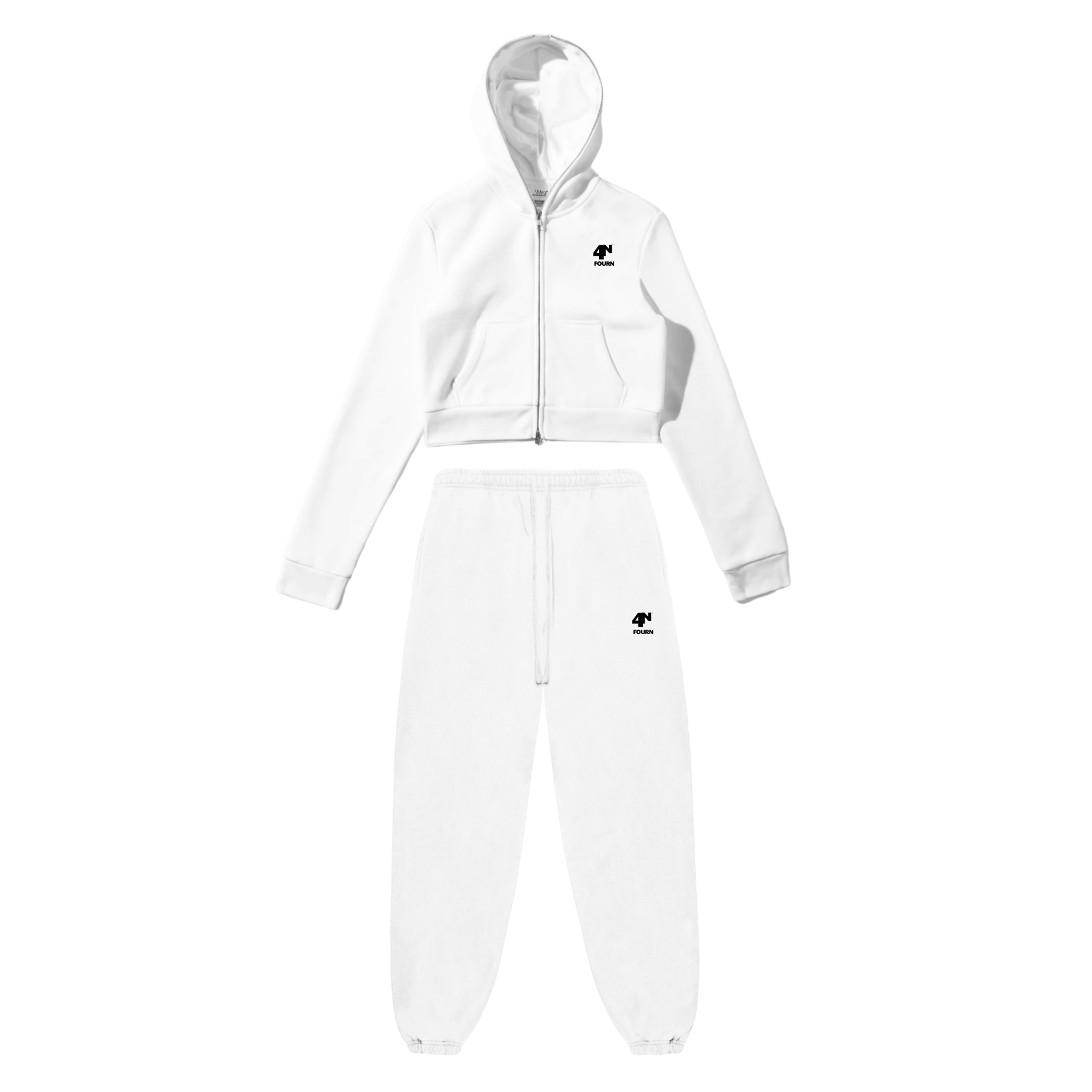 Ladies Crop Top Full Zip Set  - (White) - Fall Collection